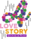 Love story letter colorful roses