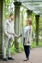 Love story. Romantic couple in relationship in park, garden. Autumn Royalty Free Stock Photo