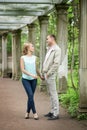 Love story. Romantic couple in relationship in park, garden. Autumn Royalty Free Stock Photo