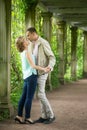 Love story. Romantic couple in relationship in park, garden. Autumn Royalty Free Stock Photo