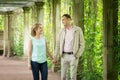 Love story. Romantic couple in relationship in park, garden. Autumn Royalty Free Stock Photo