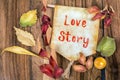 Love story text with autumn theme Royalty Free Stock Photo
