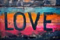 Love Street Art Mural, Valentines Day Greeting Card Artwork, Weathered Outdoor Painting, Romantic Words Royalty Free Stock Photo