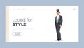 Love for Style, Dandy Landing Page Template. Vintage Gentleman Wearing Top Hat. Character in Ancient Elegant Costume