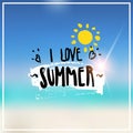 Love summer blurred sea bokeh beach background frame design badge vacation season holidays lettering for logo templates