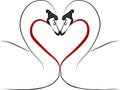 Love swans with red heart - freehand illustration Royalty Free Stock Photo