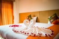 Love swans and rose decoration in hotel