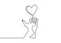 Love symbol with hand and heart. Continuous line drawing, one hand drawn sketch vector illustration. Good for valentine's day Royalty Free Stock Photo