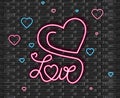 Love symbol in neon light Vector. Valentine day romantic symbol. Modern graphic brick backgrounds