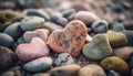 Love symbolized by heart shaped pebble on smooth stone heap generated by AI