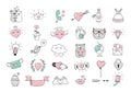 Love symbols and hand drawn Valentines day icons. Love doodles set Royalty Free Stock Photo