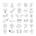 Love symbols and hand drawn Valentines day icons. Love doodles Royalty Free Stock Photo