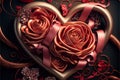 Love symbols hearts roses and ribbons, creative digital illustration painting Royalty Free Stock Photo