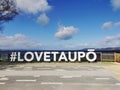 Love Taupo sign on the waterfront of the lake Taupo on the North Island of New Zealand