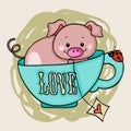 Love tea cup pig background Royalty Free Stock Photo