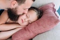 Love tender father kiss daughter goodnight family