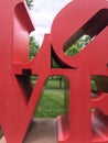 Love text in big red metal letters