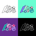 Love. Text. Colorful and outline image. Vector lables