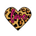 Love text with leopard heart. - funny vector saying.