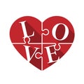 LOVE text in red heart jigsaw sign vector Design