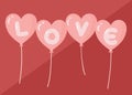 Love text typography banner for valnetines day on balloon in flat style