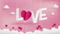 LOVE text of Valentines paper art conception.
