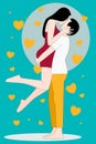 Love theme with happy couple encircling their lovers with arms. Vector illustration