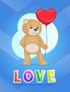 Love theme Teddy Bear with big red heart balloon Royalty Free Stock Photo