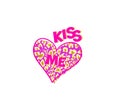 Love themed pop art style cartoon for t shirt, social media banner, Valentines day with heart shape with leopard print and kiss me