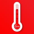 Vertical Love thermometer Valentines Day card element vector illustration with lettering. Love meter concept