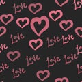 Love tile in pink hearts valentine`s day seamless pattern wallpaper dark background illustration vector Royalty Free Stock Photo