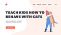 Love to Animals, Childhood Concept Landing Page Template. Funny Kid Girl Hug Huge Cat, Child Character Cuddle with Pet Royalty Free Stock Photo