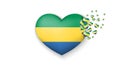 With love to Gabon country. The national flag of Gabon fly out small hearts on white background