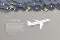 Love to travel airplane flying with rain thunder lightning storm air transportation concept copy space for text. vector