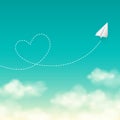 Love travel concept a paper plane flying in the
