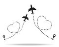 Love travel route. Airplane line path vector icon of air plane flight route with start point and dash line trace eps10 Royalty Free Stock Photo