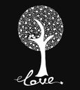 Love tree with birds on black background. Royalty Free Stock Photo
