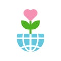 Love tree on Globe or planet earth icon flat design Royalty Free Stock Photo