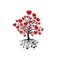 Love tree with heart leaves and root icon isolated on white background Royalty Free Stock Photo