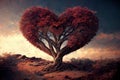 Love tree ,Heart-shaped tree with red leaves, Valentine's Day, generative ai Royalty Free Stock Photo