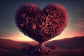 Love tree ,Heart-shaped tree with red leaves, Valentine's Day, generative ai Royalty Free Stock Photo