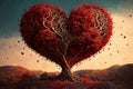 Love tree ,Heart-shaped tree with red leaves, Valentine's Day, generative ai Royalty Free Stock Photo