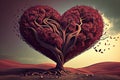 Love tree ,Heart-shaped tree with red leaves, Valentine's Day, generative ai Royalty Free Stock Photo