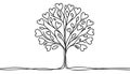 Love tree with hearts one line vector illustration Royalty Free Stock Photo