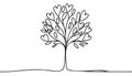 Love tree with hearts one line vector illustration Royalty Free Stock Photo