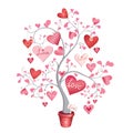 Love tree with hearts in a pot. Vector illustration isolated on white background Royalty Free Stock Photo