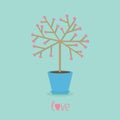 Love tree in the pot. Heart flower. Word love Blue background. Flat design Royalty Free Stock Photo