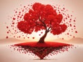 Love tree red heart shaped tree at sunset background Royalty Free Stock Photo