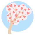 Love Tree, Valentine`s day card with heart leaves. Flat Vector Illustration Royalty Free Stock Photo