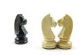 Love triangle, jealousy and sharing of loved ones. Illustration with simple chess horse Royalty Free Stock Photo